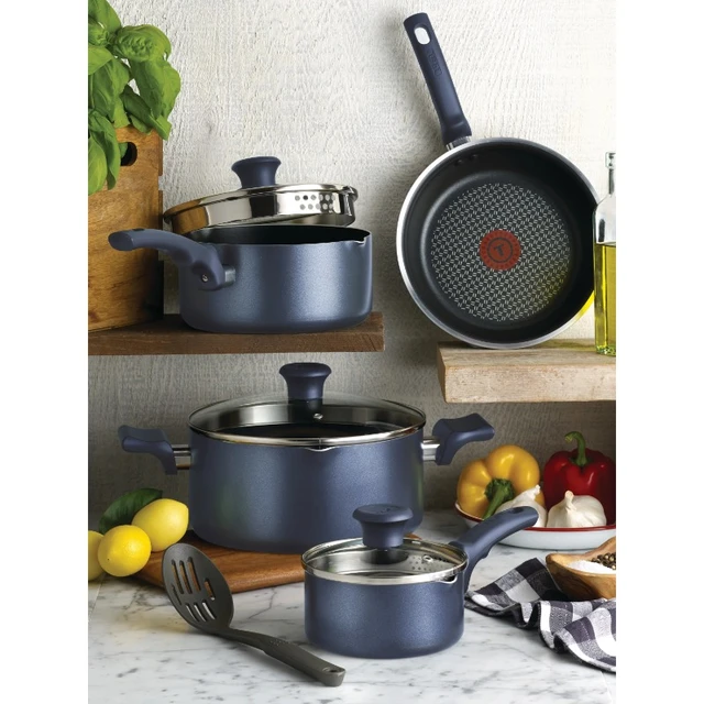 T-fal Cook & Strain Nonstick Cookware Set, 14 piece Set, Black, Dishwasher  Safe 