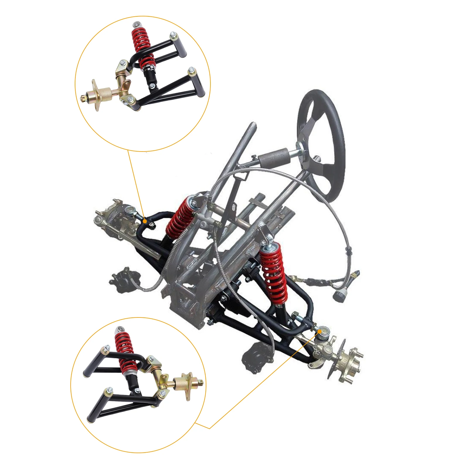 Front Suspension Swingarm Upper/Lower A Arm Steering Strut Knuckle Spindle and Wheel Hub Fit For Go Kart Parts
