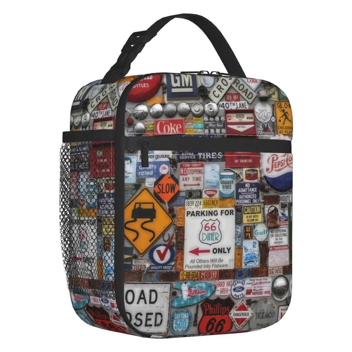 

America Highway Insulated Lunch Bag for Women Resuable US Route 66 Signs Cooler Thermal Lunch Tote Office Picnic Travel