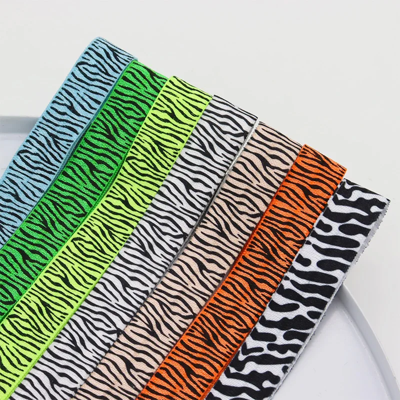 5/8" 15mm Black Zebra Stripe Animal Print FOE Band Spandex Fold Over Elastic Ribbon For Bracelet Hair Tie DIY Sewing Trim