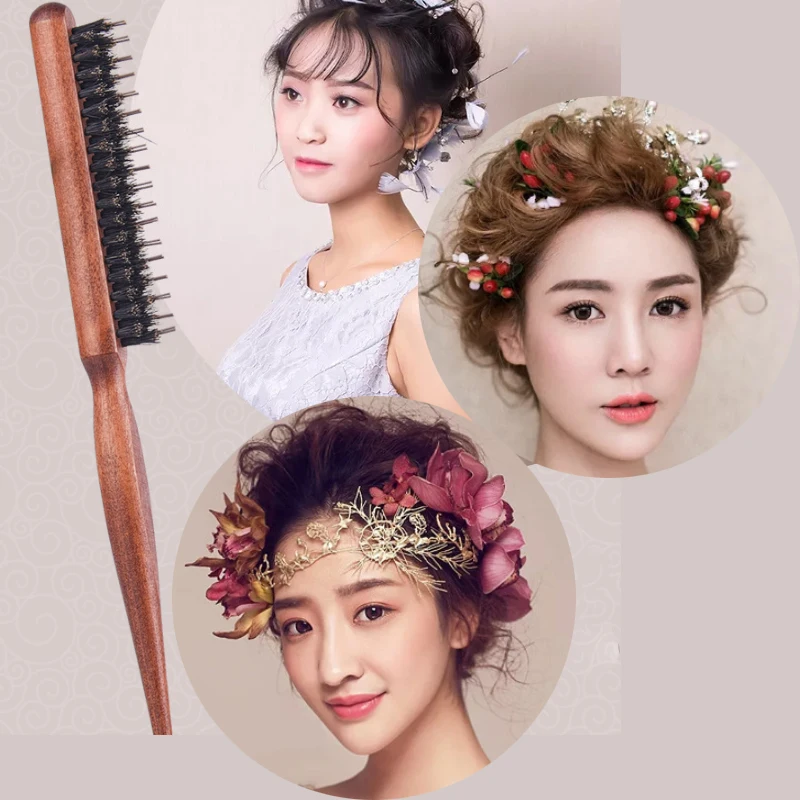 전문 미용실 헤어 뷰티 염색 빗, 에나멜 나무 멧돼지 나일론 강모 뷰티 스타일링, 앰프업 티징 브러시, 1PC