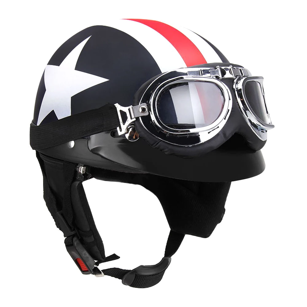 

2024 New Half Open Face Goggles Motorcycle Helmet with Goggles Visor Scarf Biker Scooter Touring Helmet Star