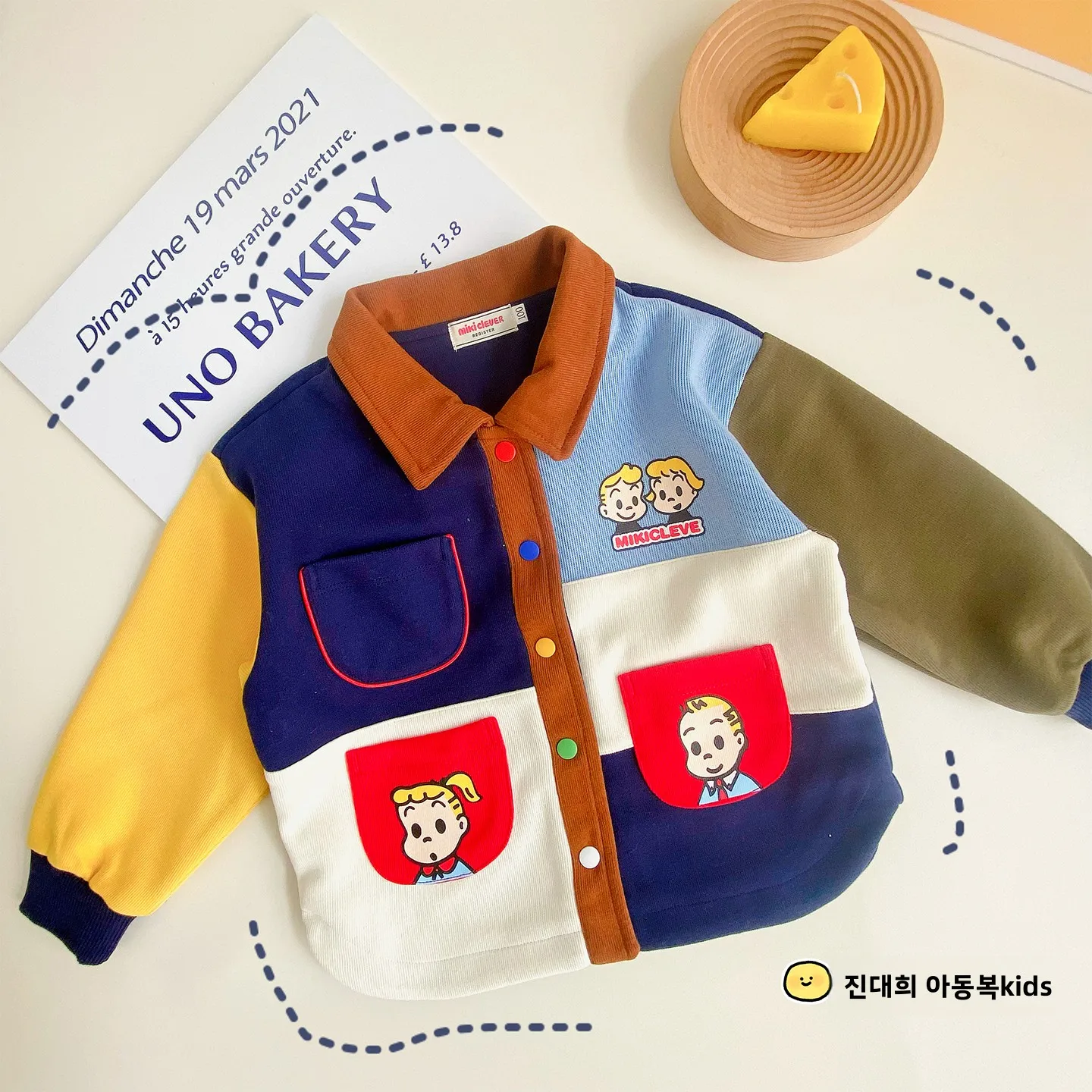 소년용 봄 가을 턴다운 칼라 재킷 아우터 긴팔 면 프린트 가디건 스타일 아동복 봄 패션