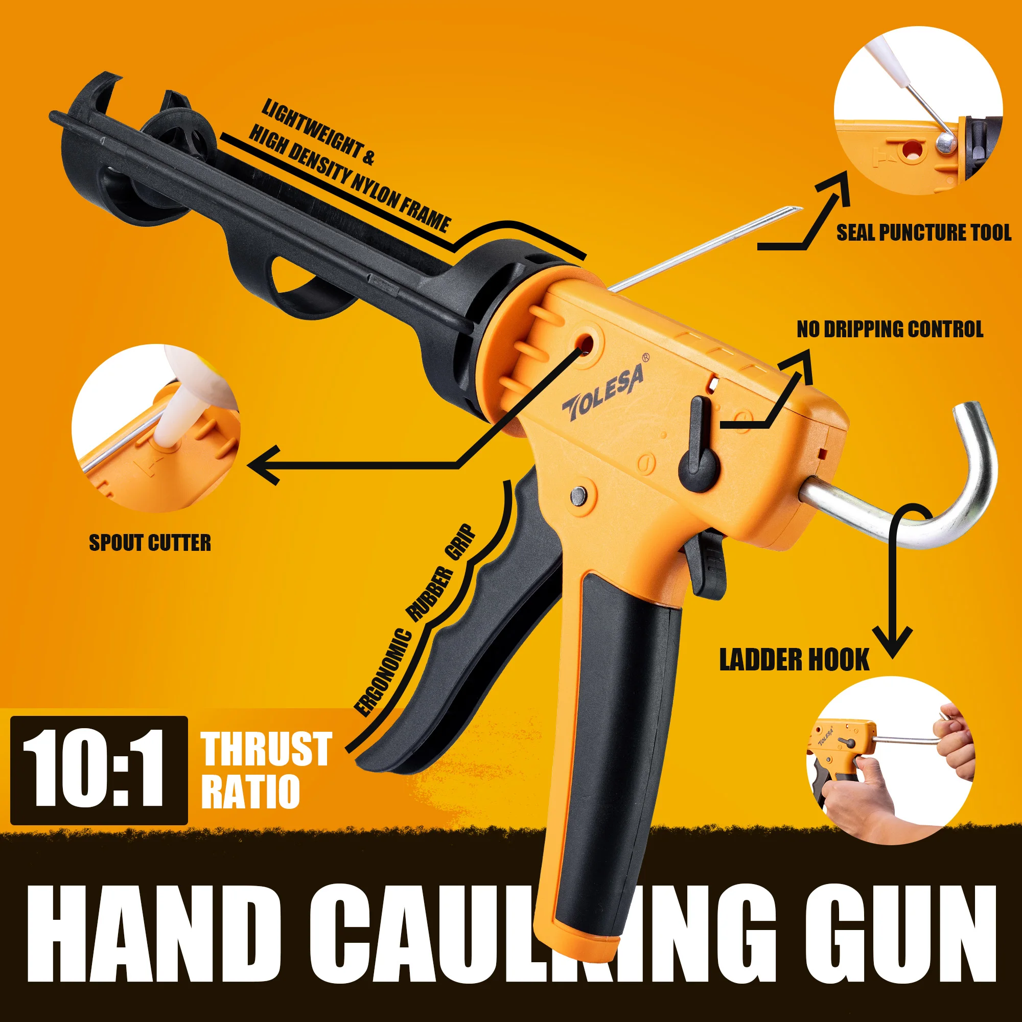 Caulking gun TOLESA kit comfortable grip high thrust ratio