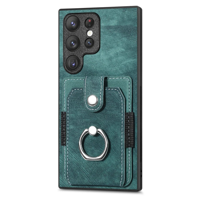 Ring Stand Card Holder PU Leather Shockproof Phone Case - Tough Hard Protective Cover