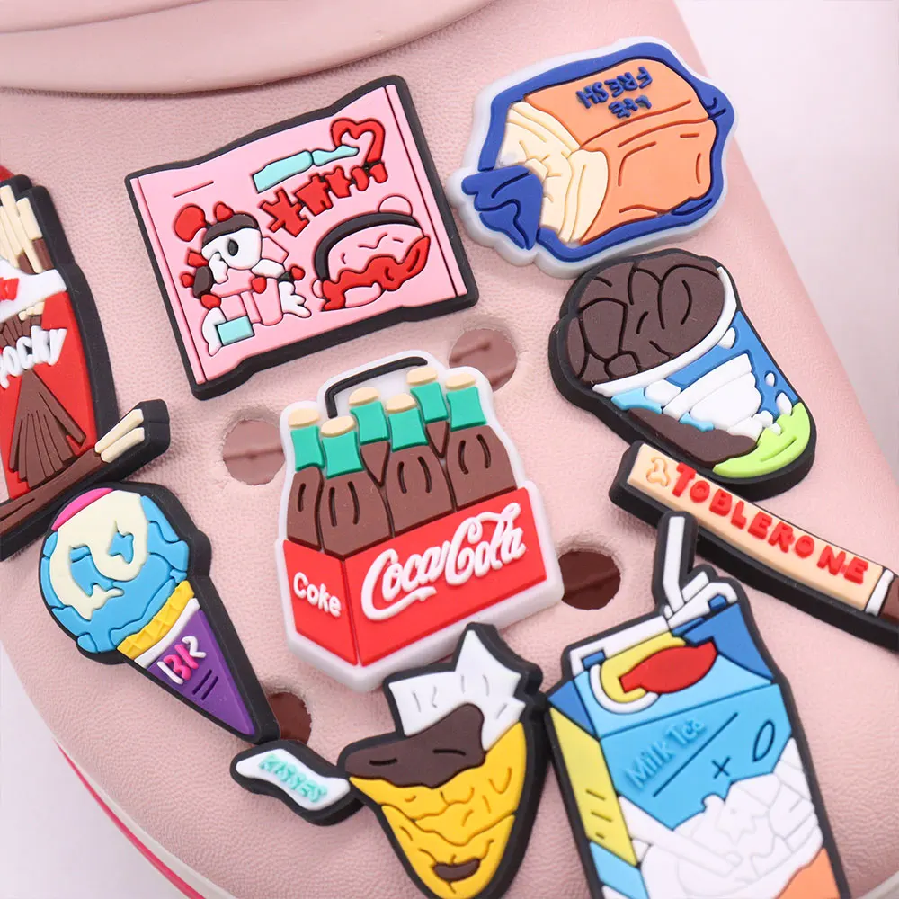 Shoe Charms Shoe Decorations 1Pcs Cookie Fries Noodle Sandwich PVC Snacks Ice Cream Shoe Charms Children Buckle Decorations Fit Party Gift