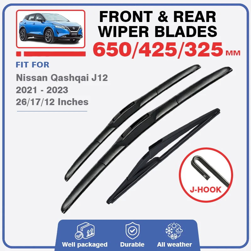 

For Nissan Qashqai J12 Wiper Blade Set 2021 2022 2023 12 Front Rear Windshield Brushes Windscreen Window Car Accessories Refill