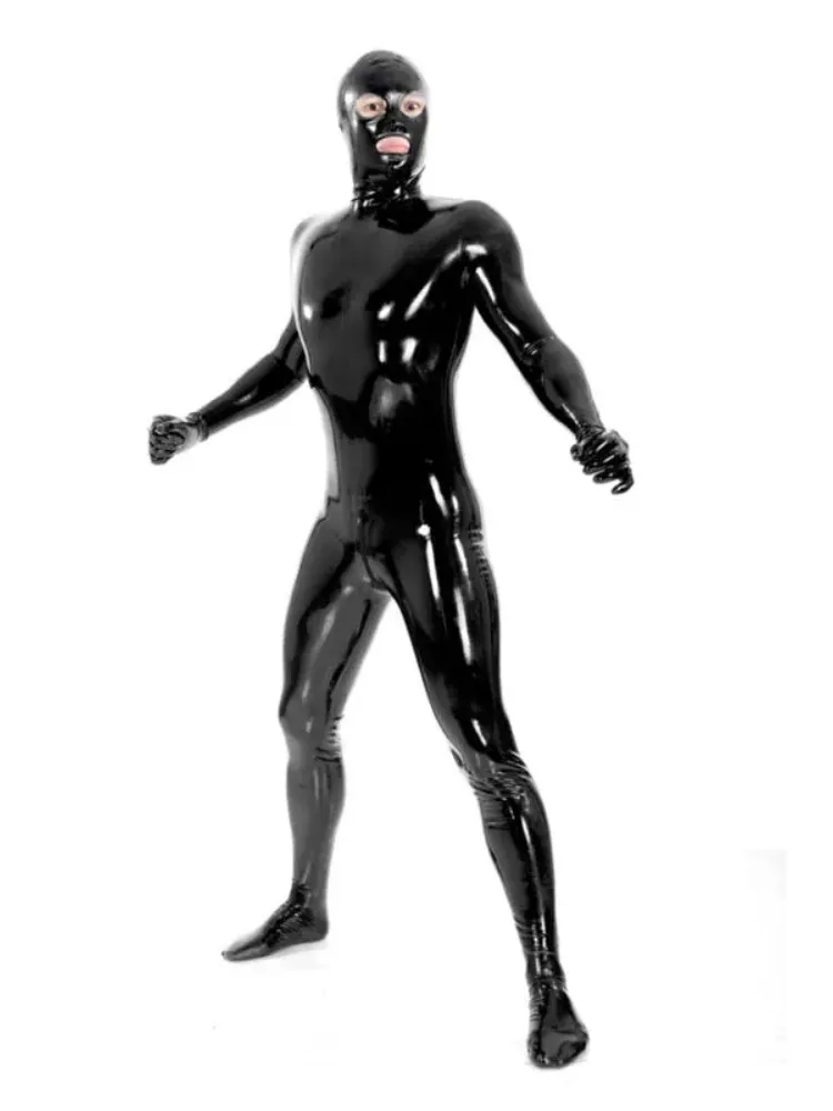 

New Latex 100% Bodysuit Gummi Catsuit Ganzanzug Fashion Maske Handmade Cosplay Suit Party Crotch Zipper