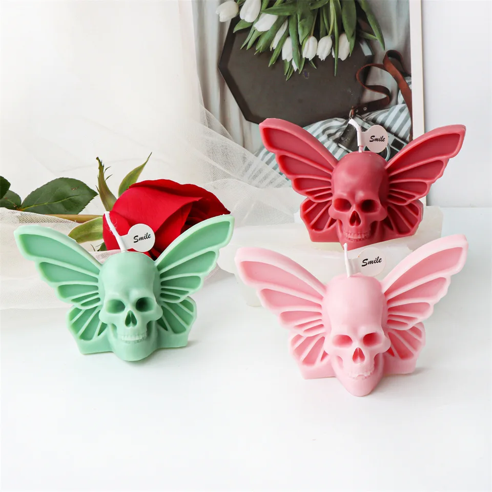 Molde de silicona con cabeza de calavera de mariposa, forma de yeso,  bricolaje, hecho a mano, vela de yeso, adornos, molde artesanal, regalo de  mano, fabricación de cocina - AliExpress, image size:960x960