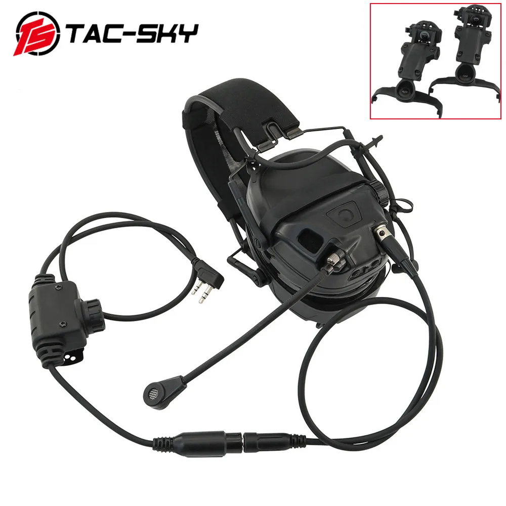 TAC-SKY AMP Tactical Headset Comm Noise-Canceling Pickup Shooting Headset with ARC Helmet Rail Adapter RAC PTT Civilian Version