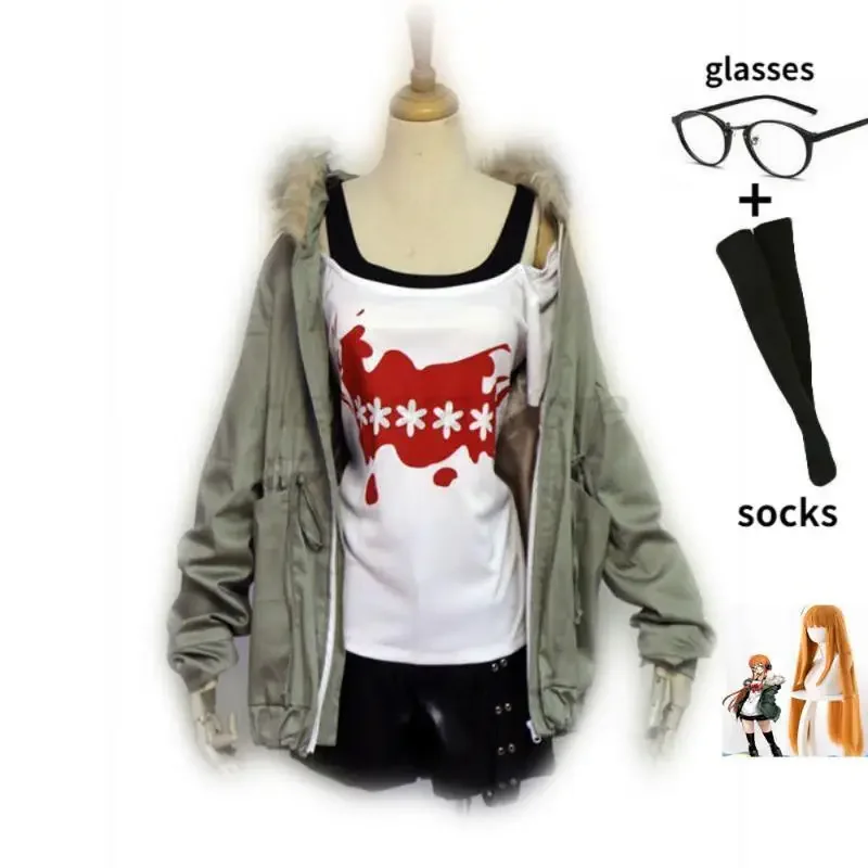 Game Goddess Persona 5 Futaba Sakura Costume Cosplay Giacca Da Donna Camicia Con Bretelle Genius Hacker Parrucca Uniforme Casual P5Set