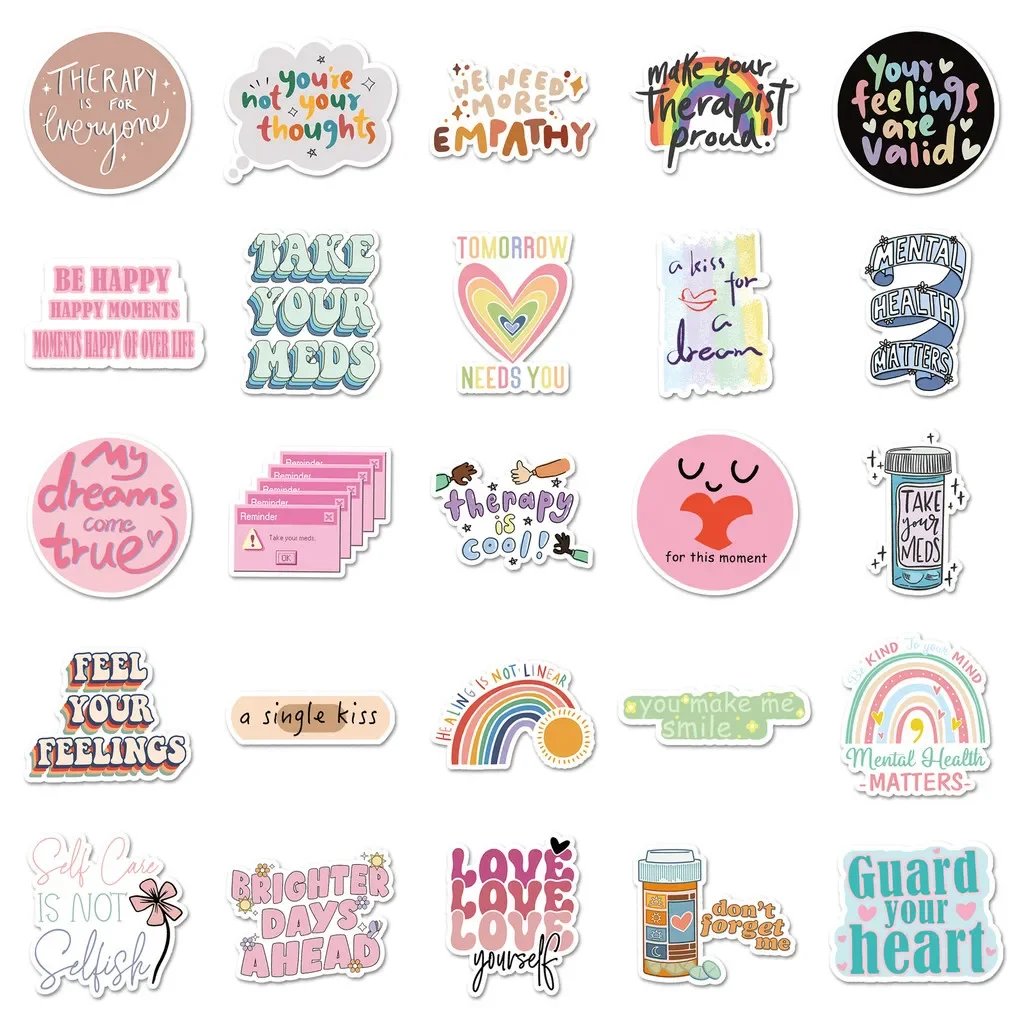 50PCS 심리 건강 격려 영어 긍정적 짧은 문장 낙서 스티커 데칼(애니메이션 세계 스토어)