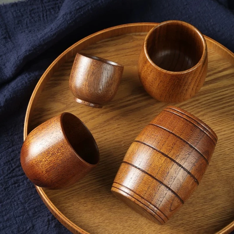 Japanese Style Wooden Teacups Solid Wood To-go Cups Handmade Wooden Water Cups Big Belly Wine Glass