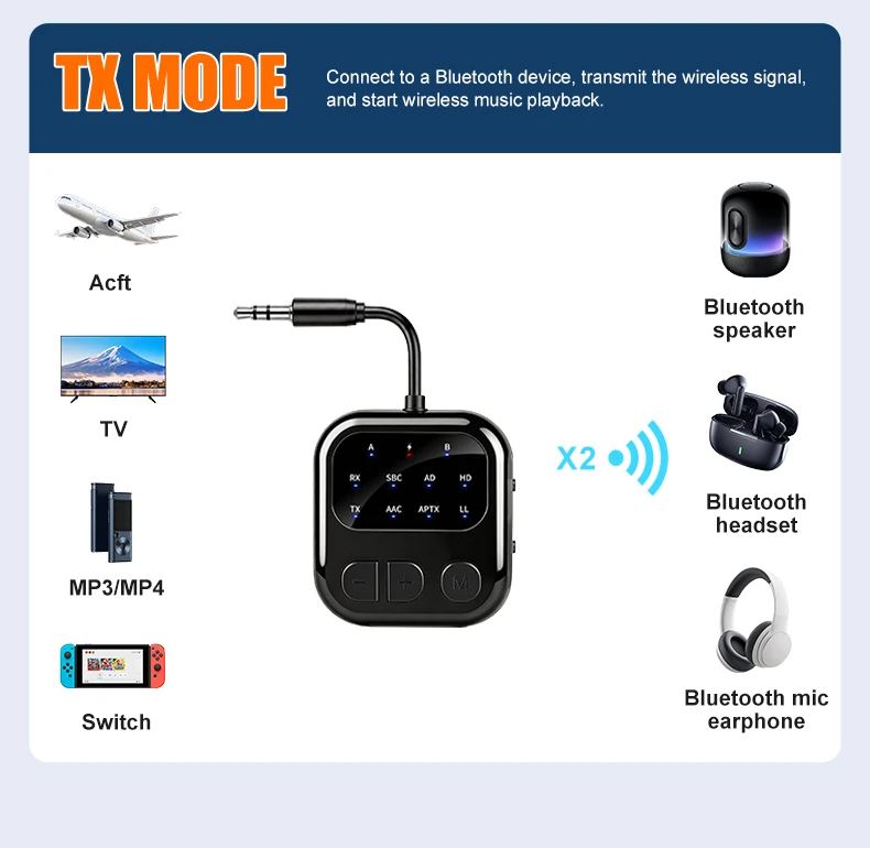 KEBIDUMEI 블루투스 6.0 오디오 수신기 송신기 3.5mm AUX HIFI 음악 듀얼 스트림 무선 어댑터(TV 자동차 비행용 마이크 포함),Bluetooth 6.0 Audio Reciever Trans