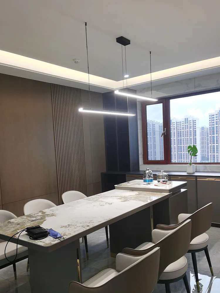 Led restaurant lamp Nordic long strip minimalist dining table lamp creative dining room bar lamp office simple modern chandelier 4