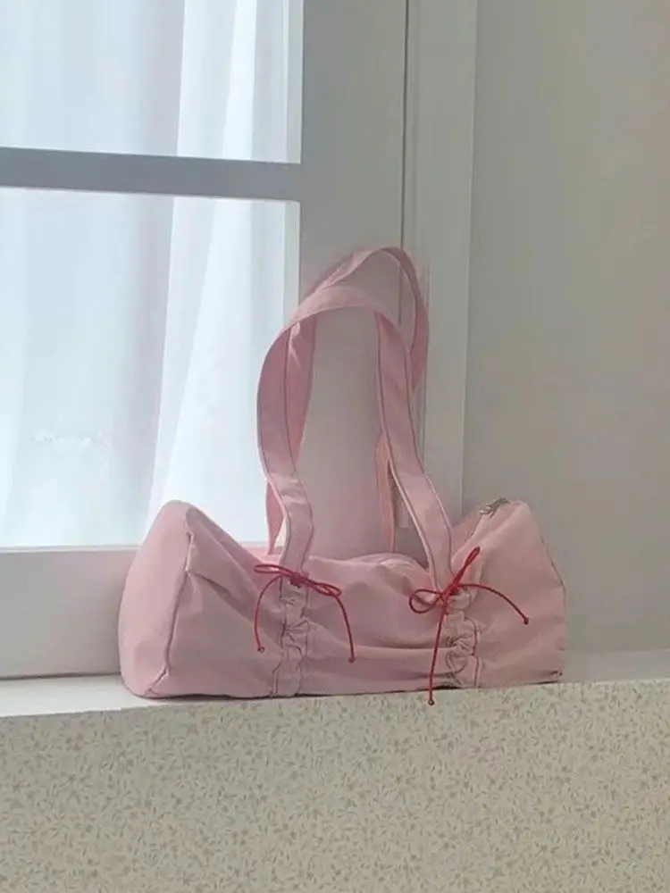 Korean New Arrival Sweet Drawstring Bow Large Capacity Handbag Tote Bags Women Commute Shoulder Bag