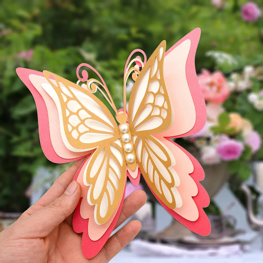 3D Cut-Out Butterfly Wall Sticker Four-layer Pearlescent Paper Butterfly  DIY Wedding Decoration Big Butterfly Sticker Home Decor