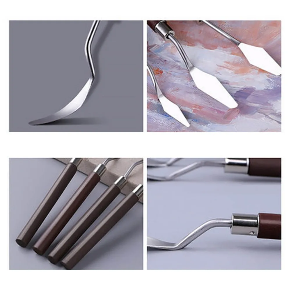 5PCS 나무 손잡이 페인트 혼합 주걱 금속 작업 헤드 부드럽고 광택 있는 바디 안료 혼합 도구