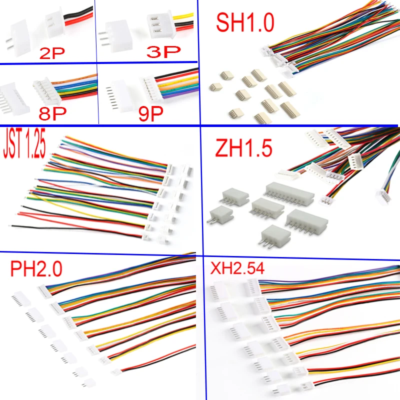 10 комплектов JST1.25 SH1.0 ZH1.5 PH2.0 XH2.54 10/9/8/7/6/5/4/3/2P разъем Гнездовой штекер со штыревым соединителем 10/20 см кабель
