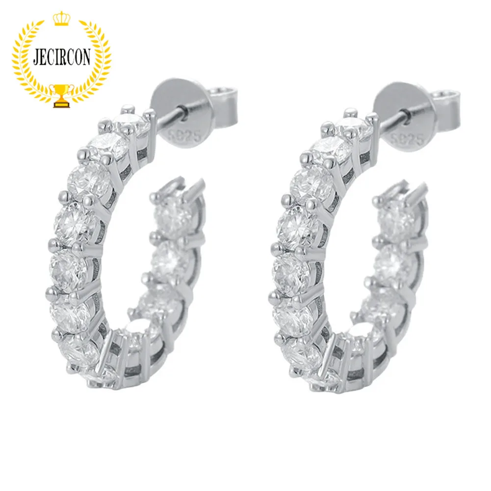 

JECIRCON Single 0.1ct Moissanite Stud Earrings for Women 925 Sterling Silver Full Row Diamonds Super Flash Light Luxury Jewelry