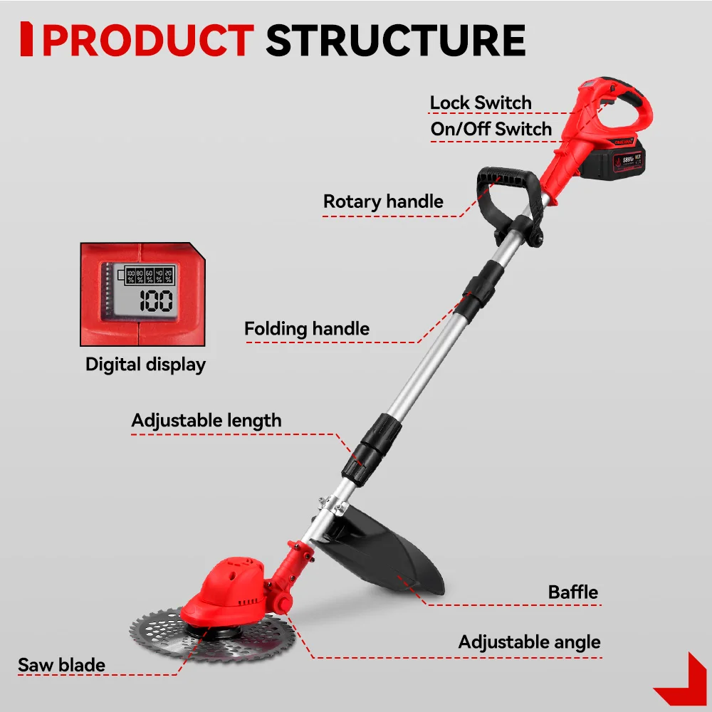 ONEVAN 10Inch Brushless Electric Lawn Mower 36000RPM Cordless Grass Trimmer Length Adjustable Garden Power Tool For 18V Battery - Image 3