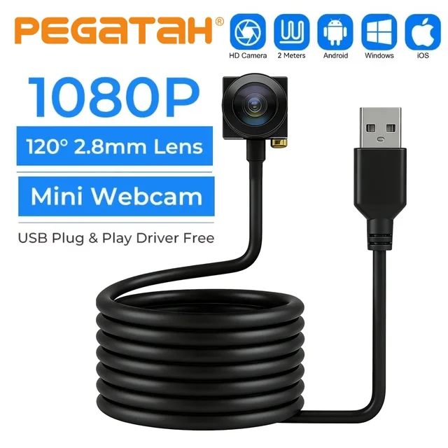 PEGATAH Mini USB Camera  Webcam with 2.8/3.7mm Lens 1080P HD Webcams for PC Mini Camera CCTV Outdoor Video Security Camcorder