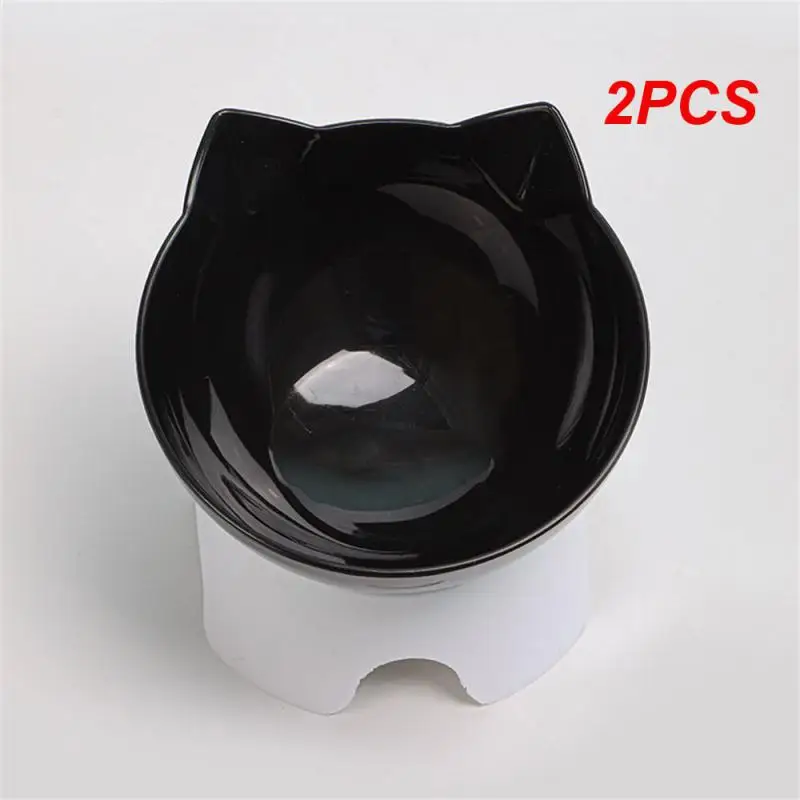 

2PCS Cat Raised Stand Feeding Bowl Transparent Plastic Pet Food Water Feeder Bowl 15 Degree Tilted Design Neck Guard for Cats