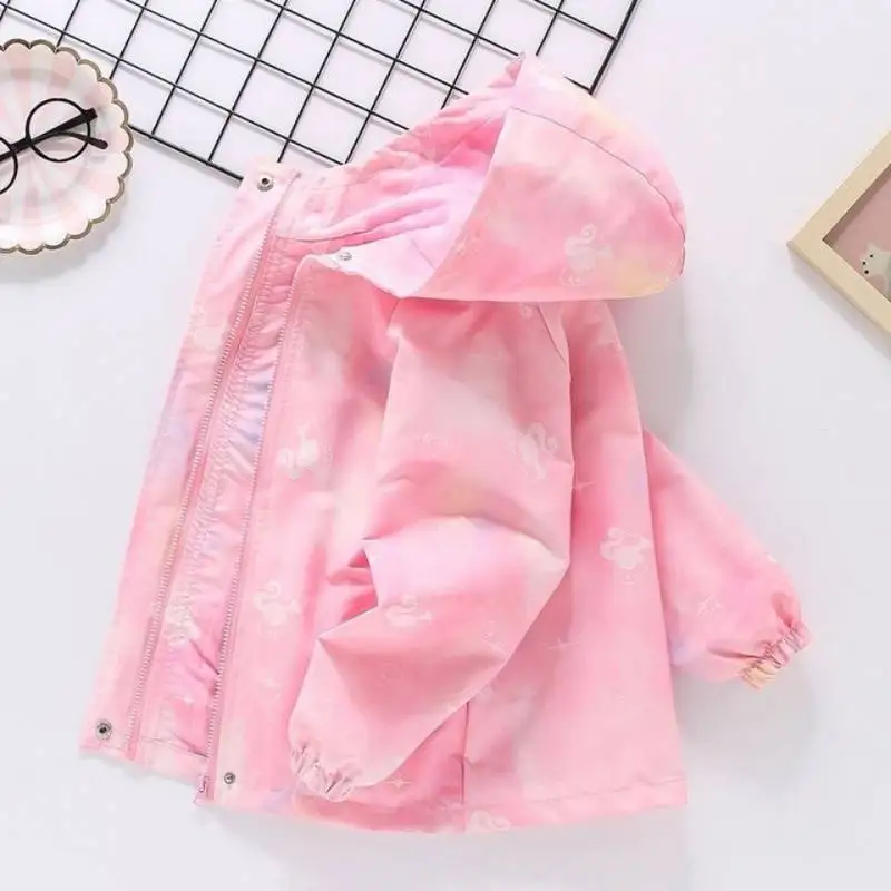 Summer Spring Waterproof Girls Lined Coat Full Zipper Hooded Baby Jackets Children Outerwear Kids Outfits 3-14 Years