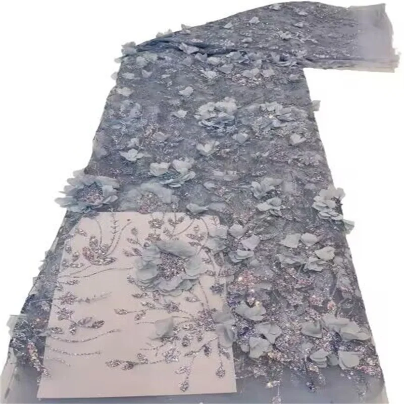

Heavy 3D Flower Sequins Lace Fabric With Sequins For Bridal Dress Luxury Evening Dress French Lace 5 Yards