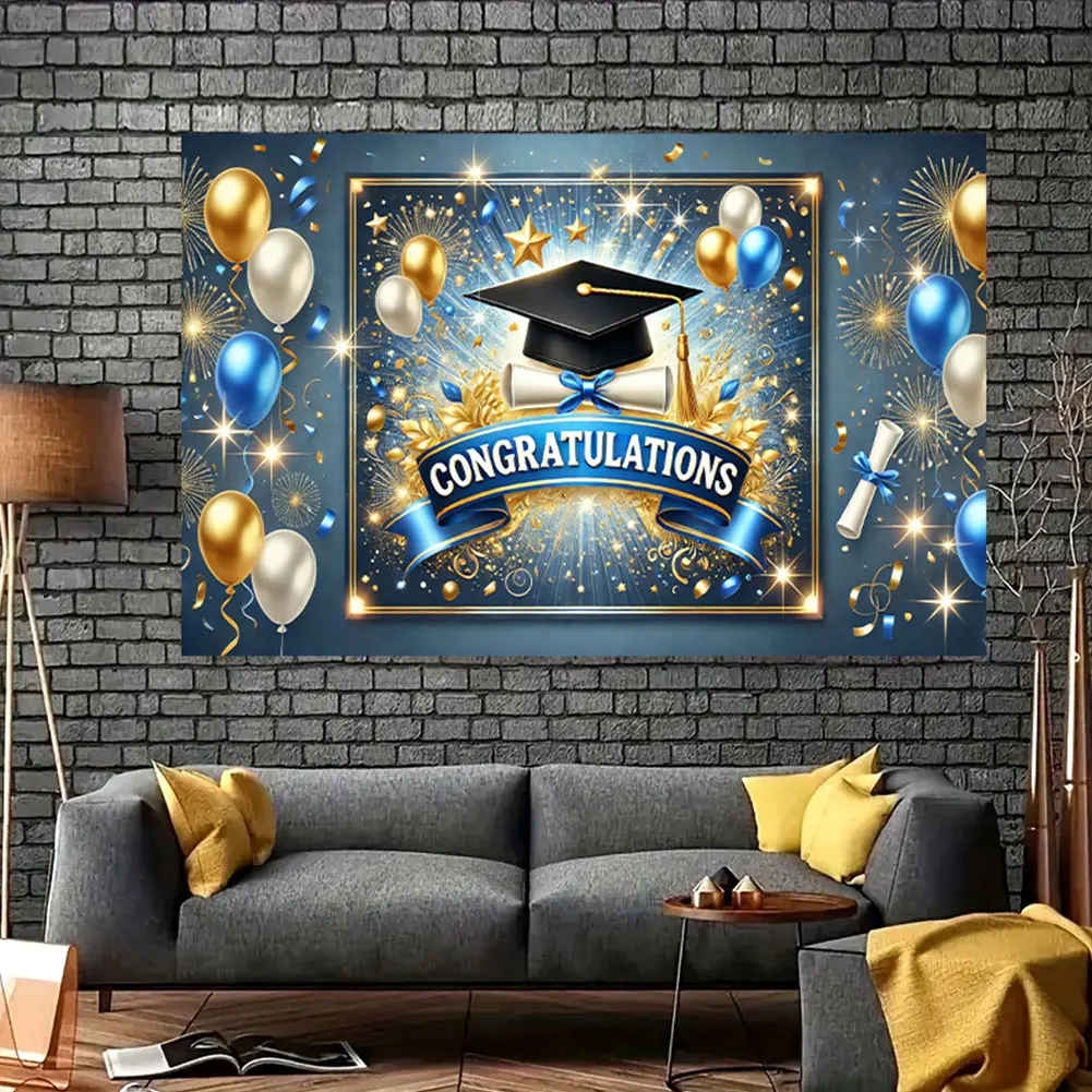 Congrats Grad Photography Background Cloth Photocall Backdrop Colorful Photo Banner for Graduation Ceremony Party Decor