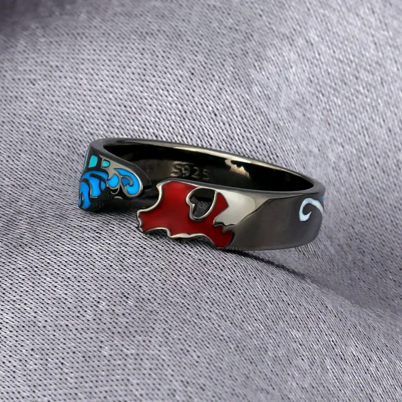 Demon Slayer Kamamon Tanjiro Ring Female Jewelry Gift Anime Inspired Open Band Ring Adjustable Cosplay Kimetsu No Yaiba Jewelry