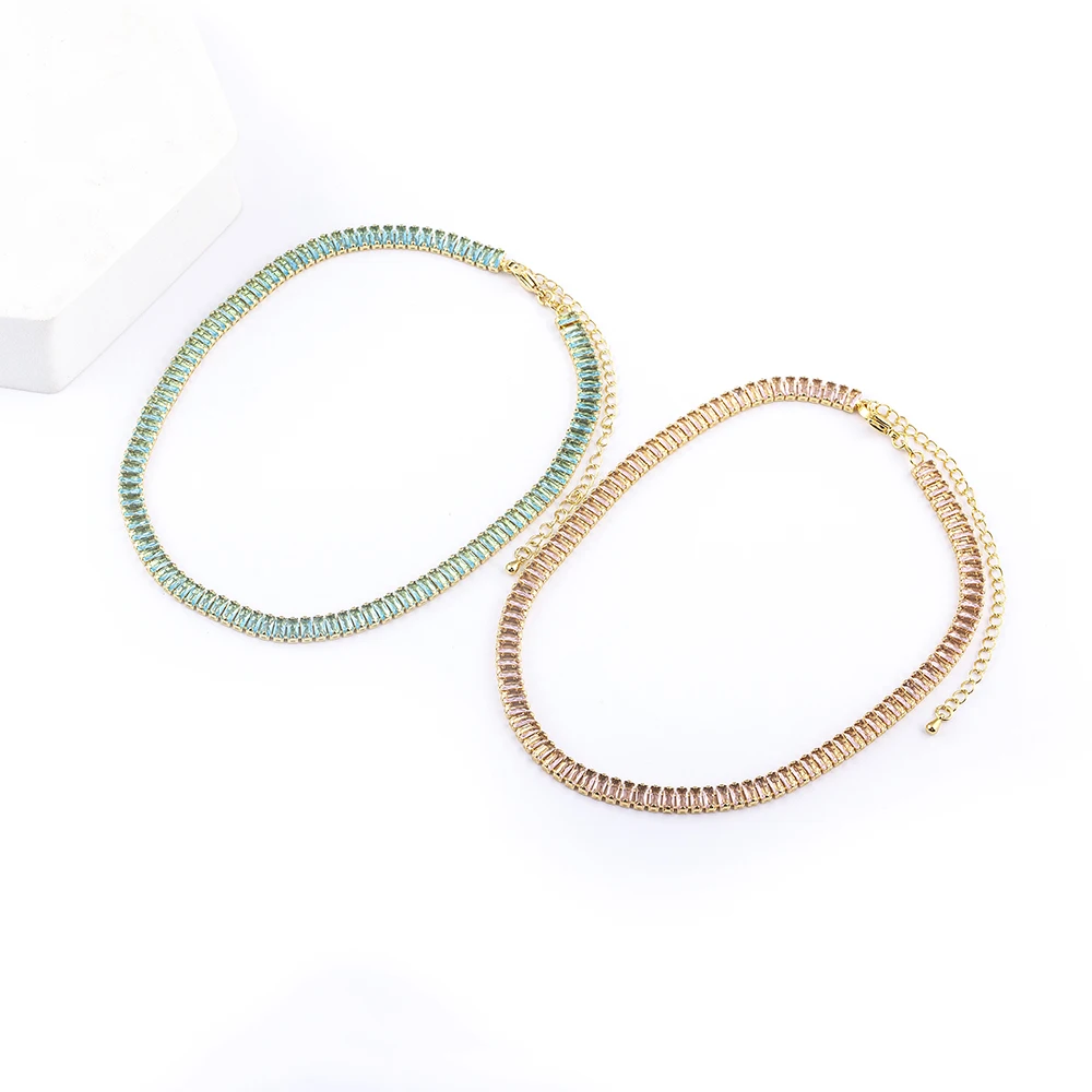 Nidin Classic Colorful Tennis Necklace Men and Women Rectangular Full Zircon Neck Jewelry Adjustable Wedding Party Gift - Image 6