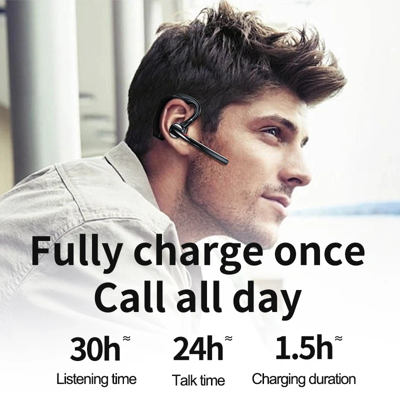 Bluetooth 5.3 Business Wireless Earphone Left Right Ear Universal LED Display With MIC Headset Ultra-long Standby For Car Driver 3