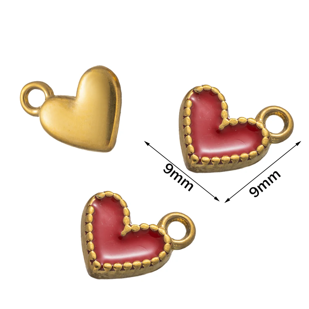 5 Stück Mini-Edelstahl-Liebesherz-Emaille-Charms, vergoldet, baumelnder Anhänger für DIY-Schlüsselanhänger, Halskette, Ohrringe, Schmuckzubehör – Detail 8