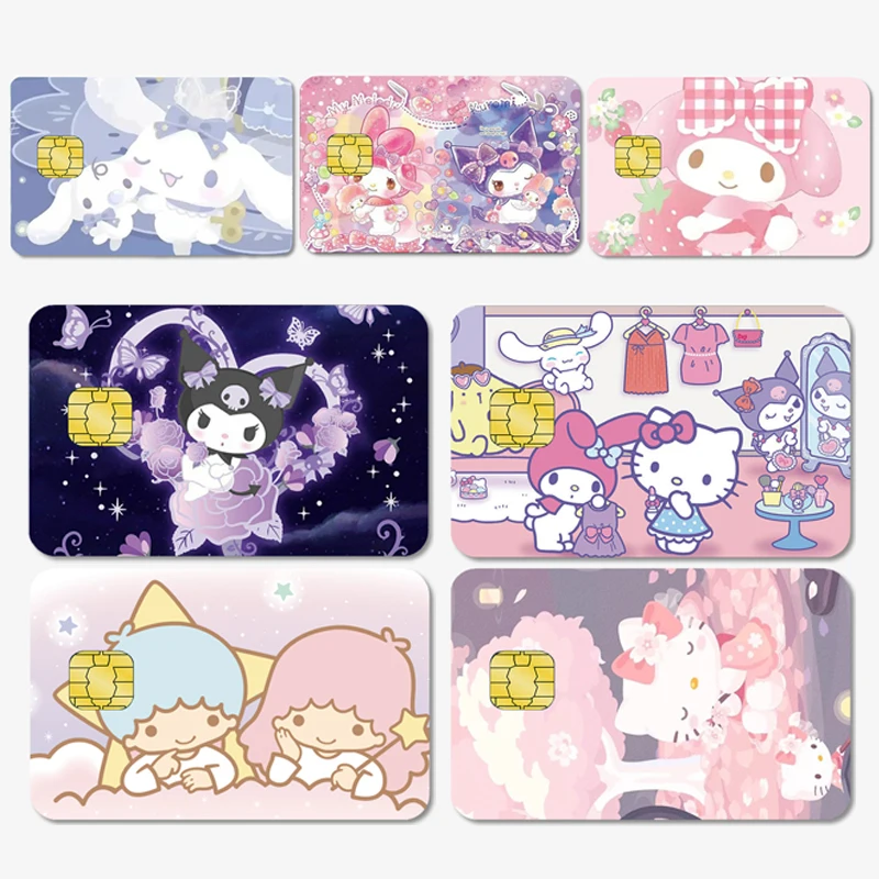 

Kawaii Sanrios Hello Kittys Kuromi Melody Cinnamoroll Card Skin Sticker Film Tape Case for Big Small Chip Credit Card Stickers