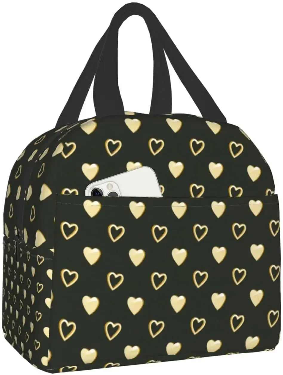 

Pink heart Lunch Box Bento Box Insulated Lunch Boxes Reusable Waterproof Lunch Bag With Front Pocket For Office Picnic Beach