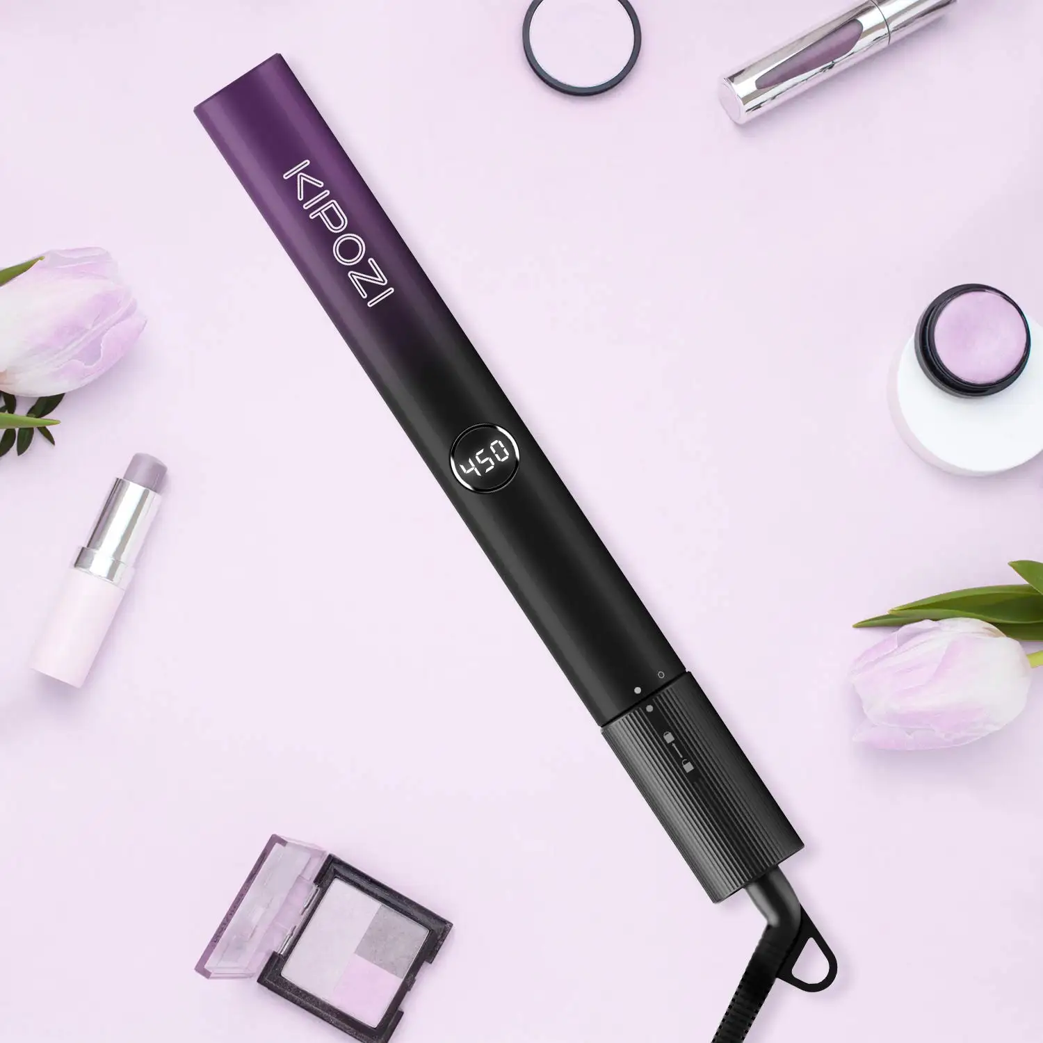KIPOZI V7 Pro Hair Straightener Curler 2 in 1 Dual Voltage Titanium Straighteners For Salon Auto Shut Off Flat Iron  Purple 6