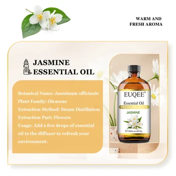 EUQEE 118ML Jasmine Eucalyptus Vanilla Peppermint Essential Oils with Glass Dropper|Aromatherapy, Humidifier,DIY Soap Aroma Oils 2
