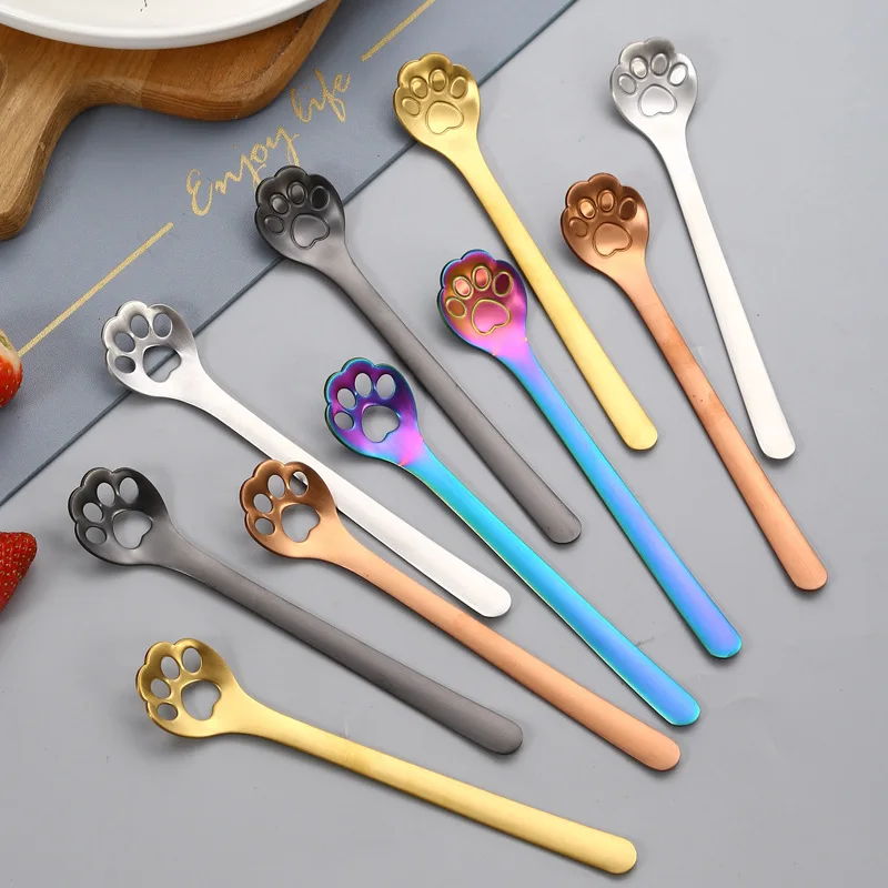 4pcs in acciaio INOX mini gatto gattino cucchiai per caffè tè dessert drink milkshake cucchiaio da tavola cucina forniture, nero