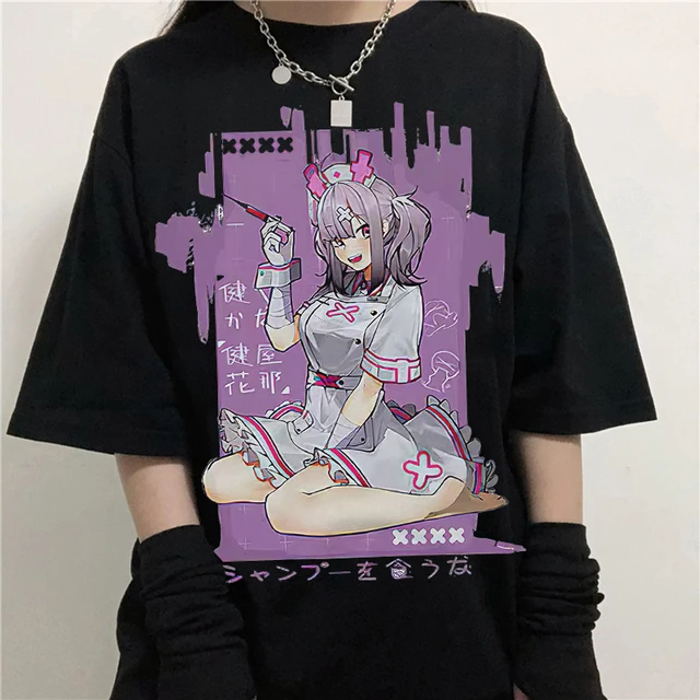 Japanese Manga Anime Tshirt Egirl Grunge Aesthetic Oversized Cartoon T Shirt  Women Harajuku Streetwear Y2k Top Kawaii Clothes - AliExpress