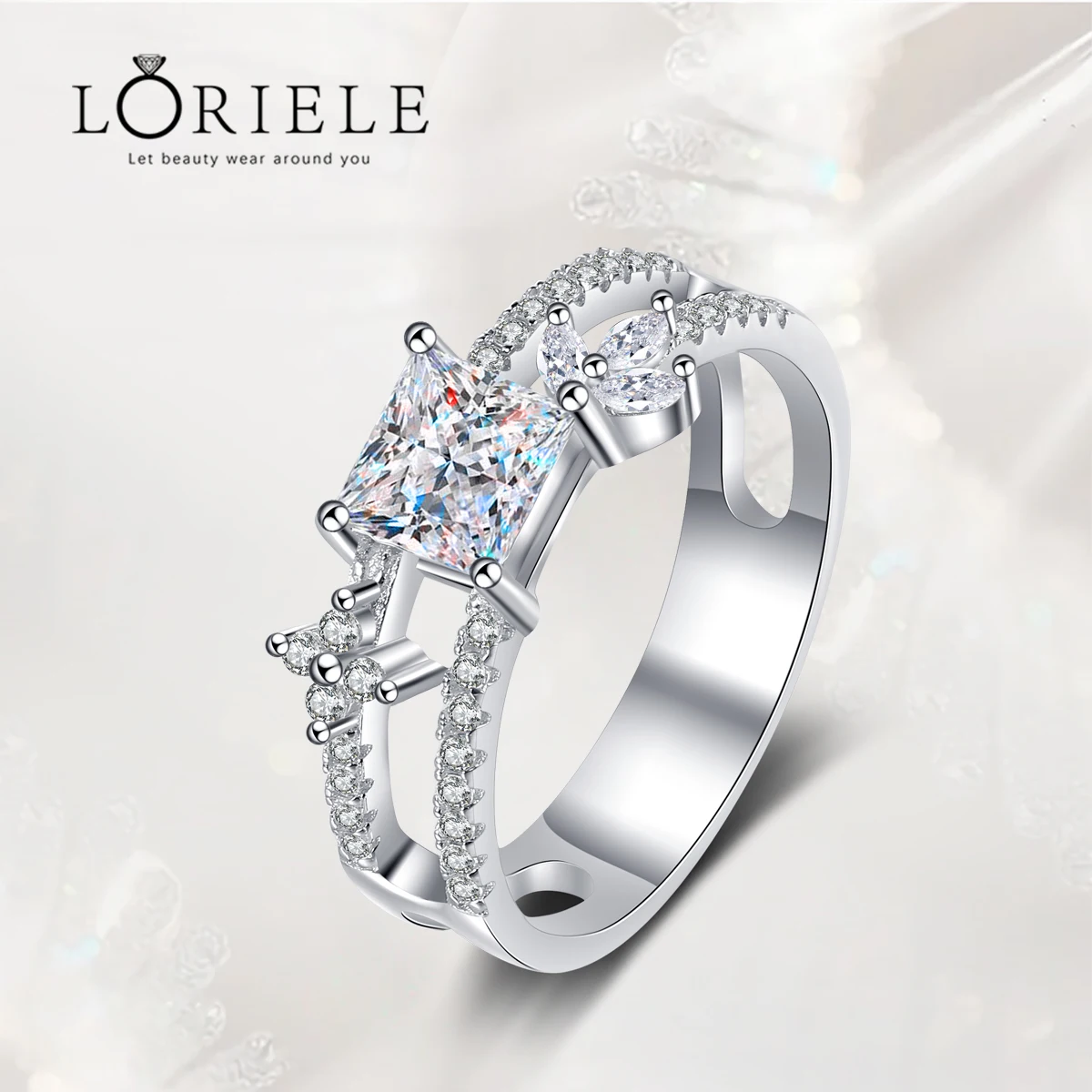 

LORIELE 1ct Moissanite Engagement Rings for Women Platinum Plated Sterling Silver Diamond Floral Vine Promise Bridal Ring