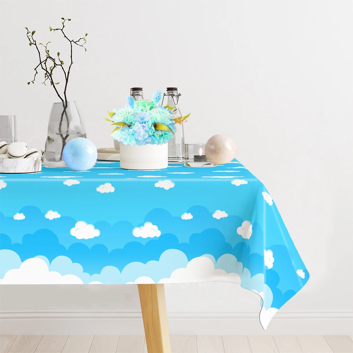 Ocean Theme Party Tablecloth Colorful Birthday Tablecloth Blue Sky Rose Gold Tablecloth Beach Pool Birthday Shower Supplies 3