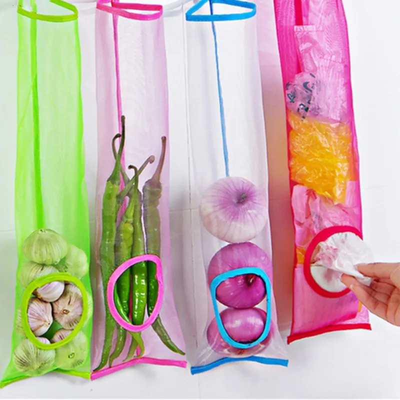 2pcs/lot Hanging Nylon Mesh Storage Bags for Vegetable Fruit Sundries