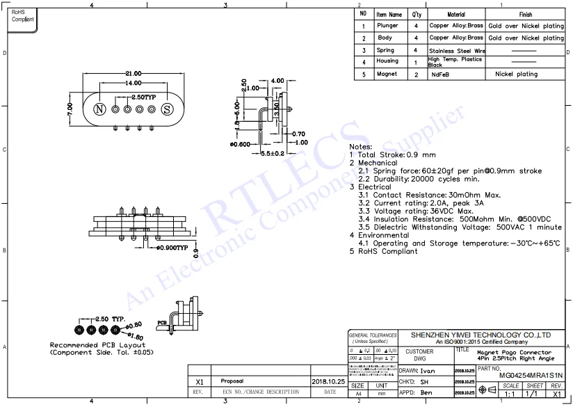 1 Sätze magnetischer Pogo-Pin-Stecker, 4-poliges USB-Kabel, Ladedatenübertragung, Typ A, männlich, Typ C, weiblich, PCB-Magnete, Kontakt – Detail 5