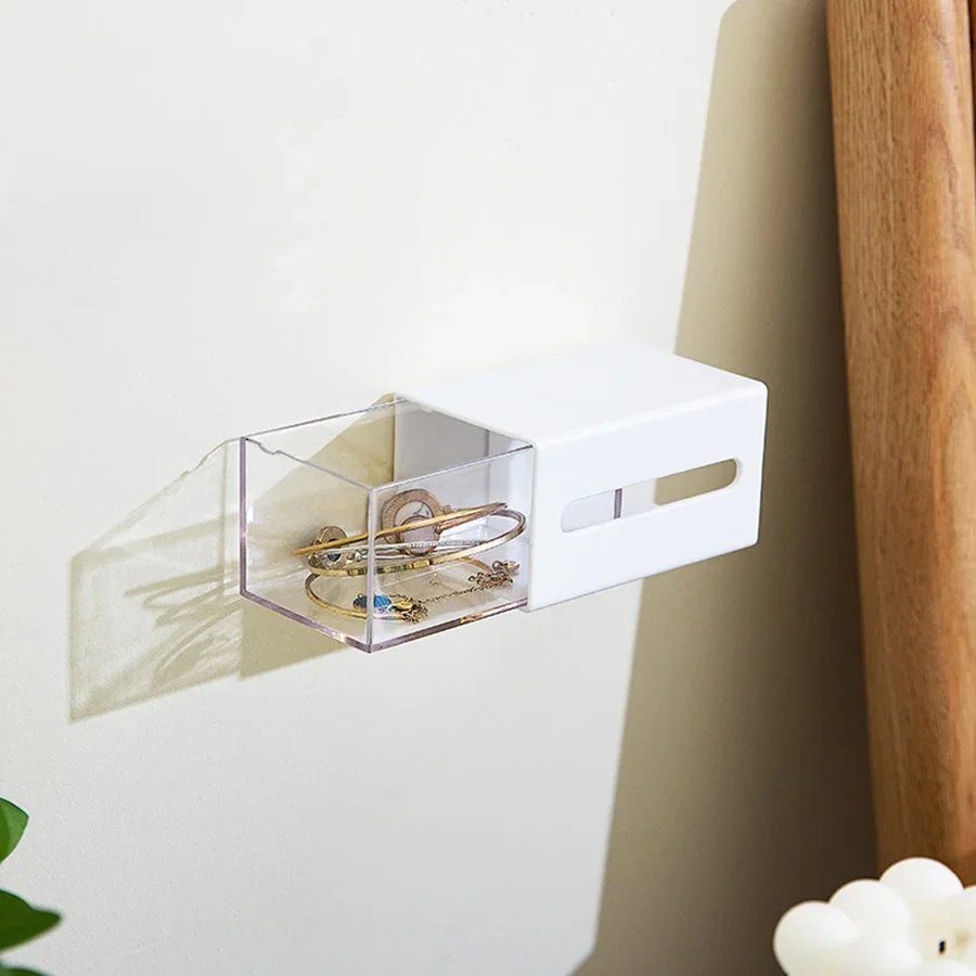 1pcs bathroom wall-mounted cotton swab storage box without punching flip-top storage box mini miscellaneous box 5