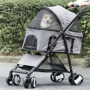 Pet Dog Stroller Foldable Travel Carrier Strolling Cart Cat Dog Pushchair Jogger Dog Pram Cat Buggy with 4 Wheels and Rain Cover 1