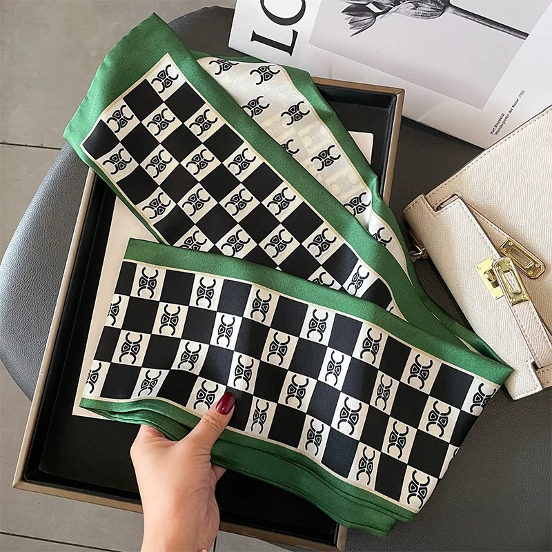 women's silk printed long narrow scarf