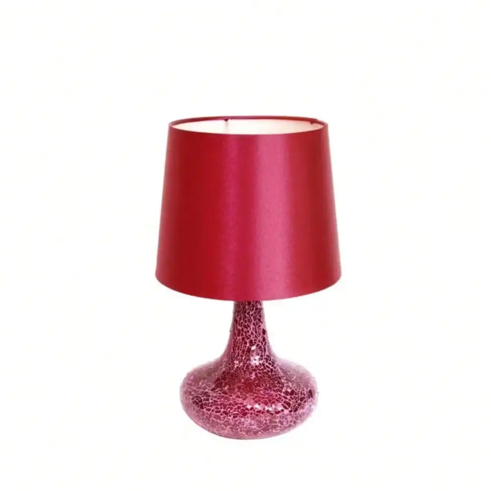 14.17 in. Mosaic Tiled Glass Genie Table Lamp with Satin Look Fabric Shade for Night Stands, Living Room, Office