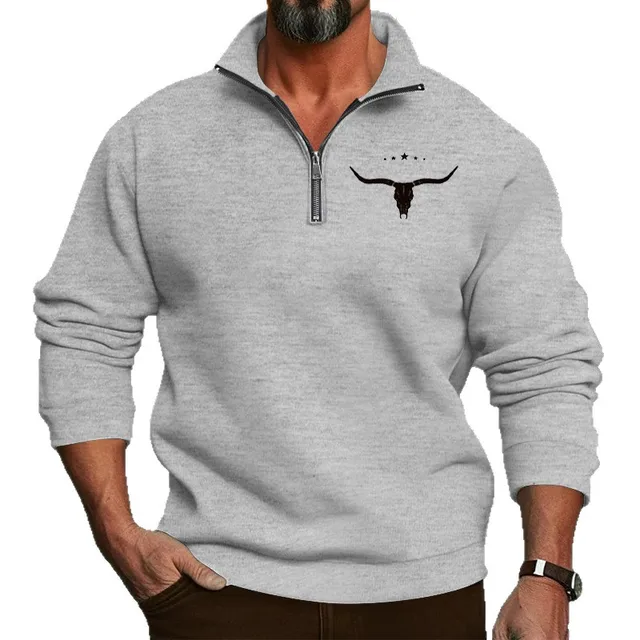Half-Zipper Stand-up Collar Men's Fleece Hoodie - Image 5