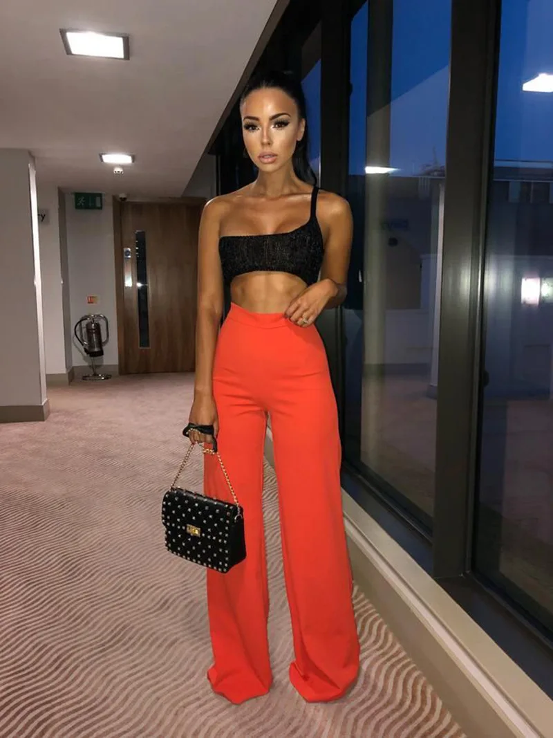 

2022 New Women's Pants Spring and Summer Sexy Wide Tube High Waist Women's Trousers Solid Color Thin and Loose Trend Commuting